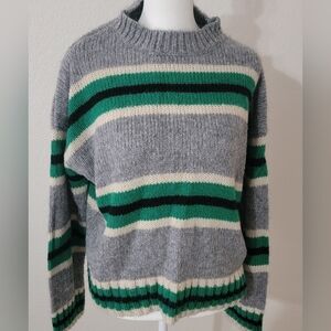 Urban Outfitters Gray and Green Striped Sweater Small Petite